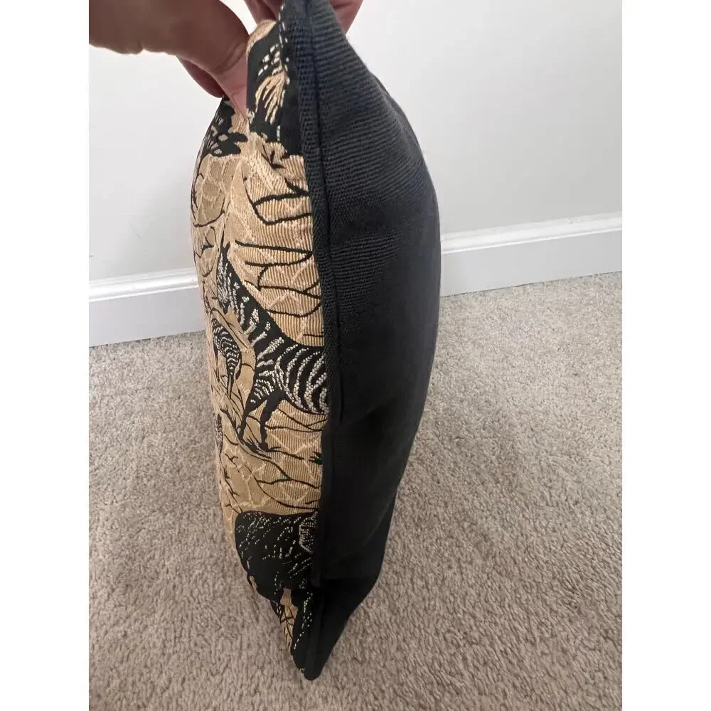 Vintage Jungle Safari Print Square Throw Pillow Tan / Black
